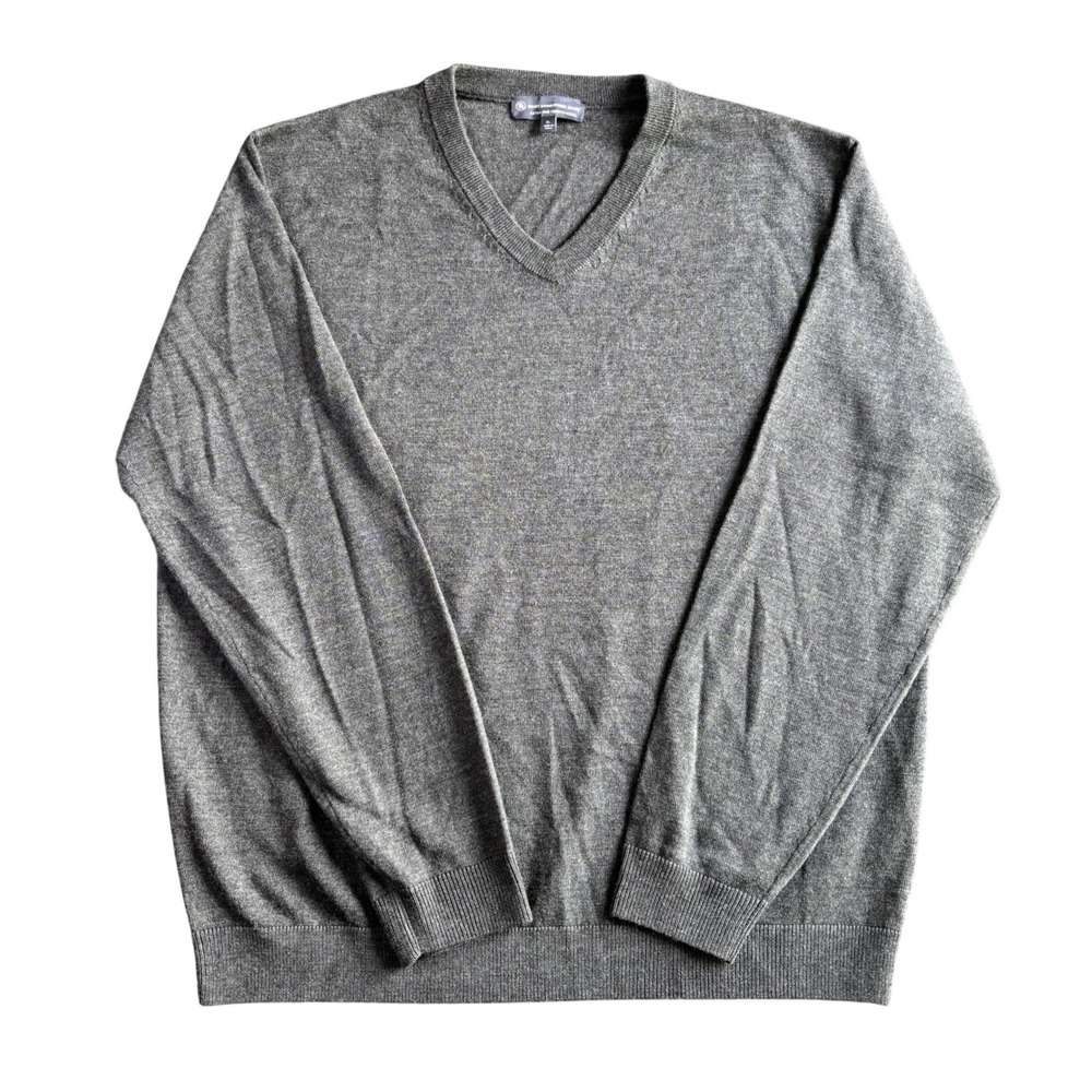 Hart Schaffner Marx Mens XL Gray Extra Fine Merino Wool V-Neck Sweater Pullover‎